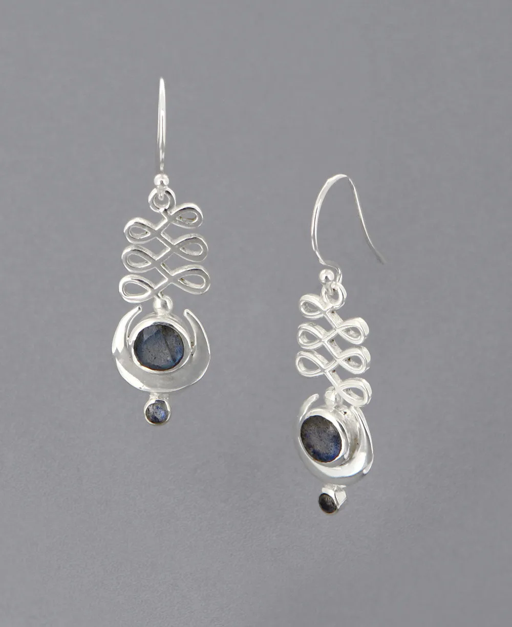 Sterling Silver Unalome Moon Labradorite Earrings