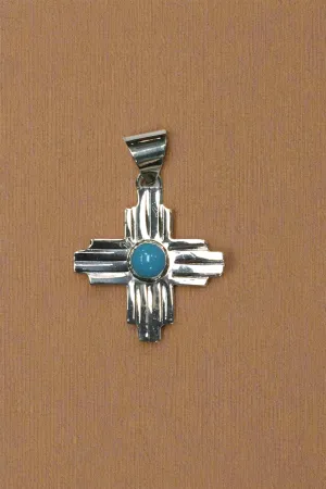 Sterling Silver Zia Pendant with Turquoise Accent, Medium Size