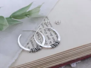 Sterling Wrapped Hammered Hoop Earrings 1" Hoops
