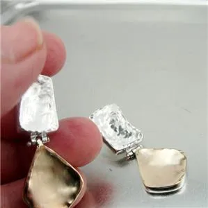Stud Earrings 9k Gold 925 Silver  Handmade Modern Art Hadar Designers (I e372) Y