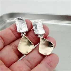 Stud Earrings 9k Gold 925 Silver  Handmade Modern Art Hadar Designers (I e372) Y