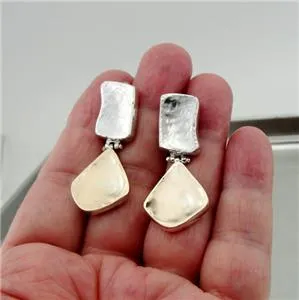 Stud Earrings 9k Gold 925 Silver  Handmade Modern Art Hadar Designers (I e372) Y