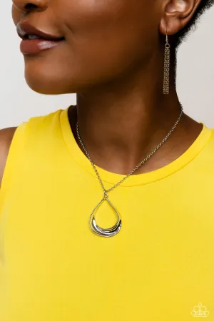 Subtle Season - Silver - Asymmetrical Teardrop Frame Paparazzi Short Necklace