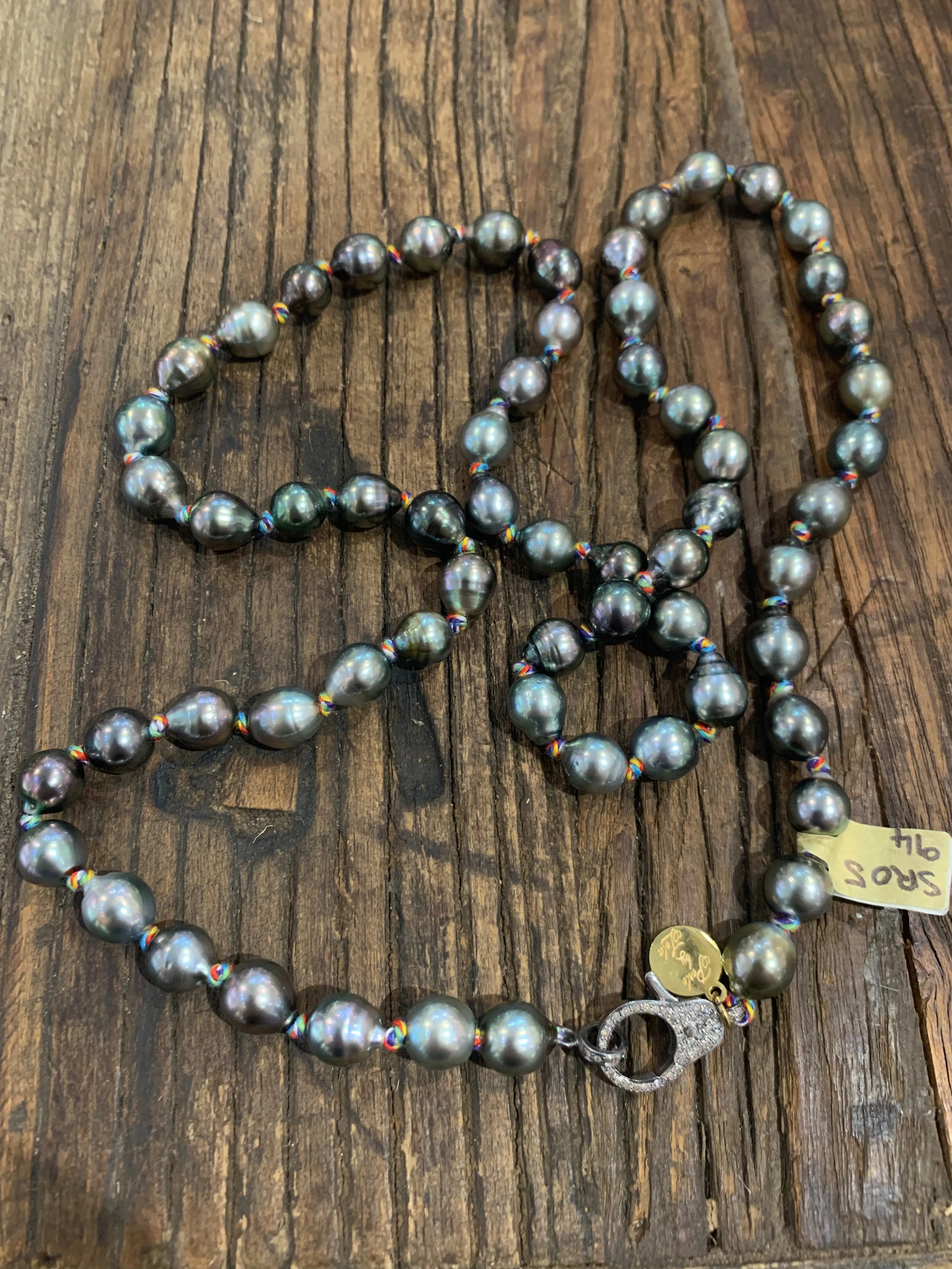 Tahitian Pearl Necklace on Colorful Thread w/ Diamond Clasp | 31.5”