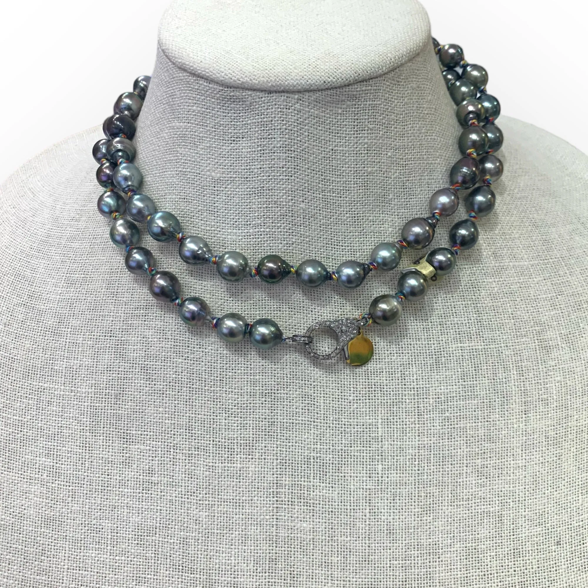 Tahitian Pearl Necklace on Colorful Thread w/ Diamond Clasp | 31.5”