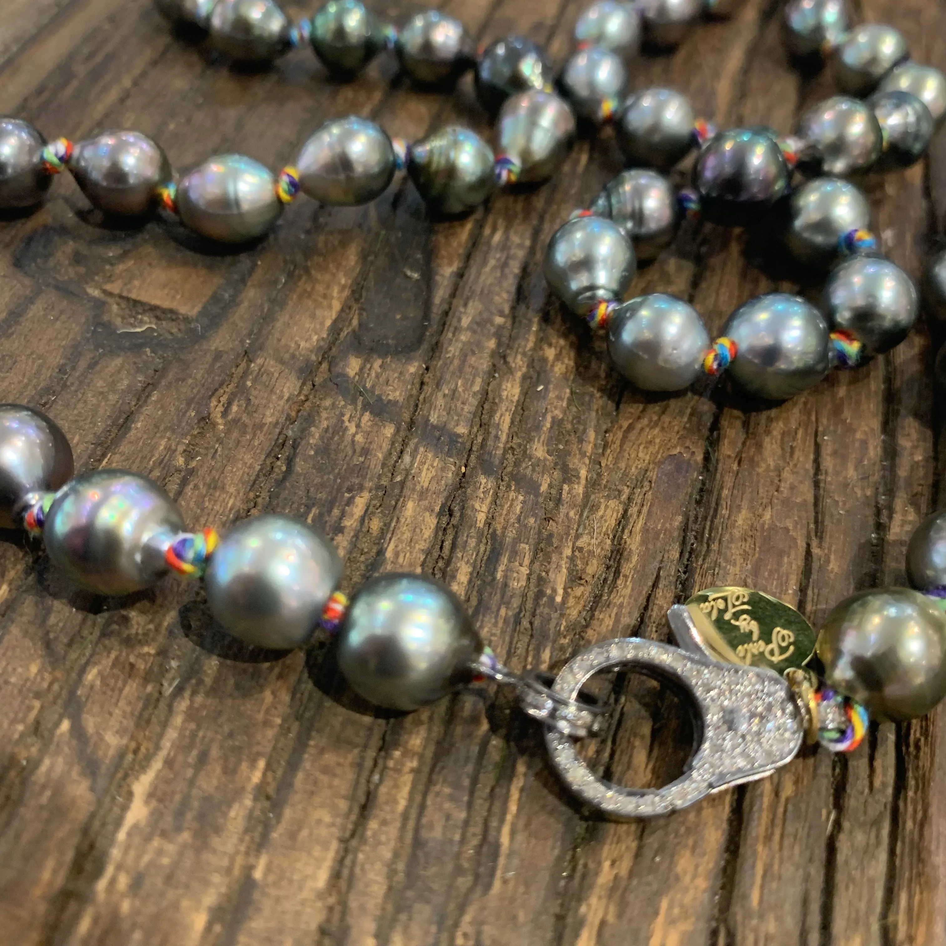 Tahitian Pearl Necklace on Colorful Thread w/ Diamond Clasp | 31.5”