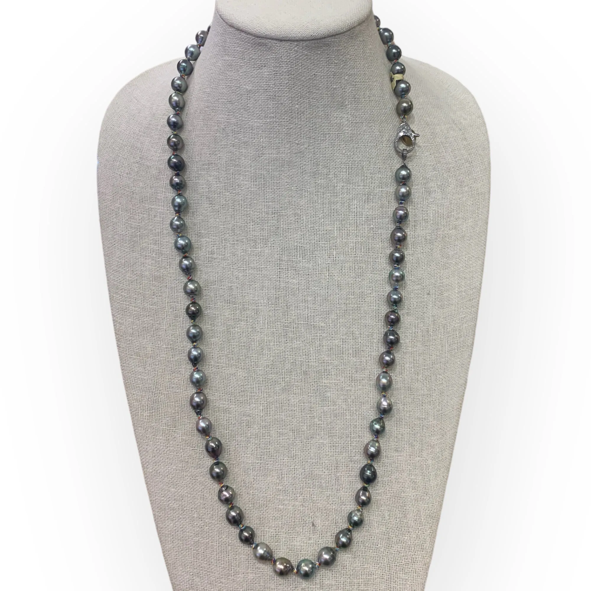 Tahitian Pearl Necklace on Colorful Thread w/ Diamond Clasp | 31.5”