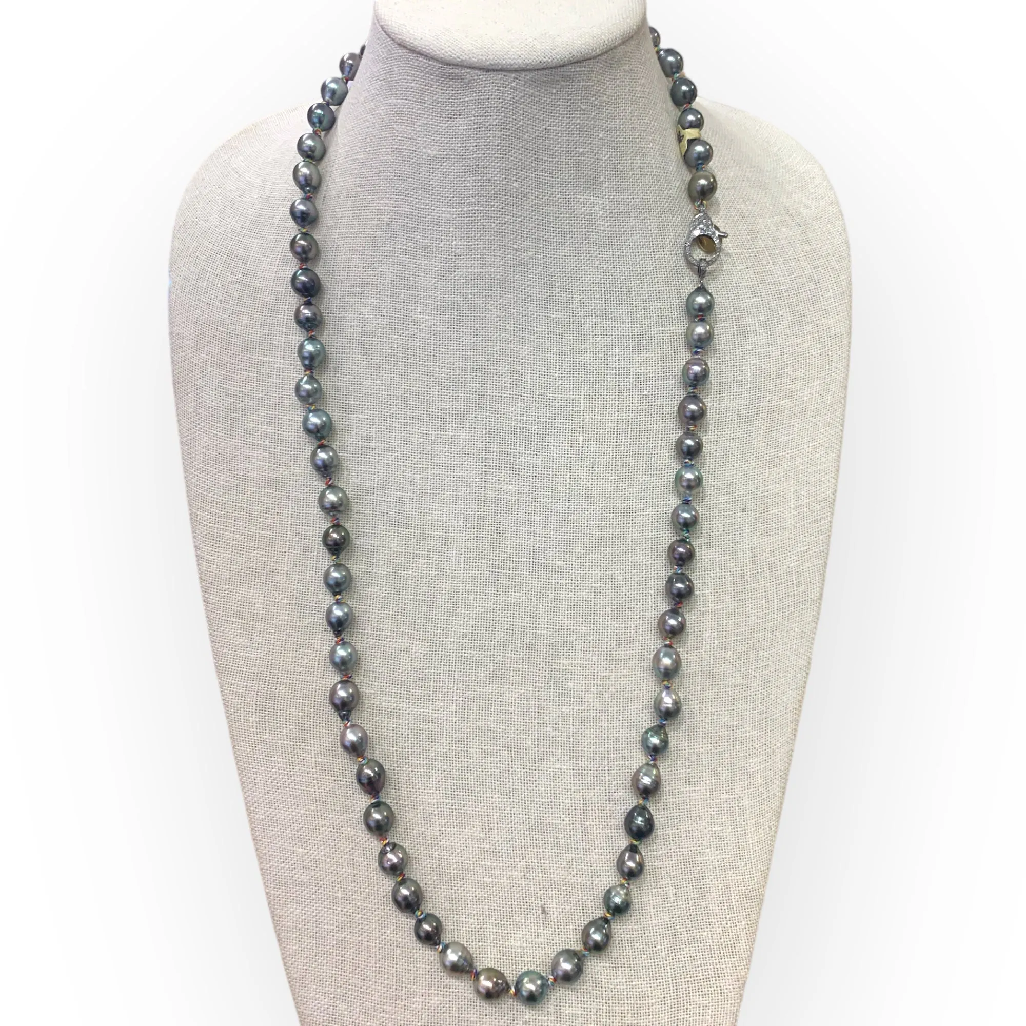 Tahitian Pearl Necklace on Colorful Thread w/ Diamond Clasp | 31.5”