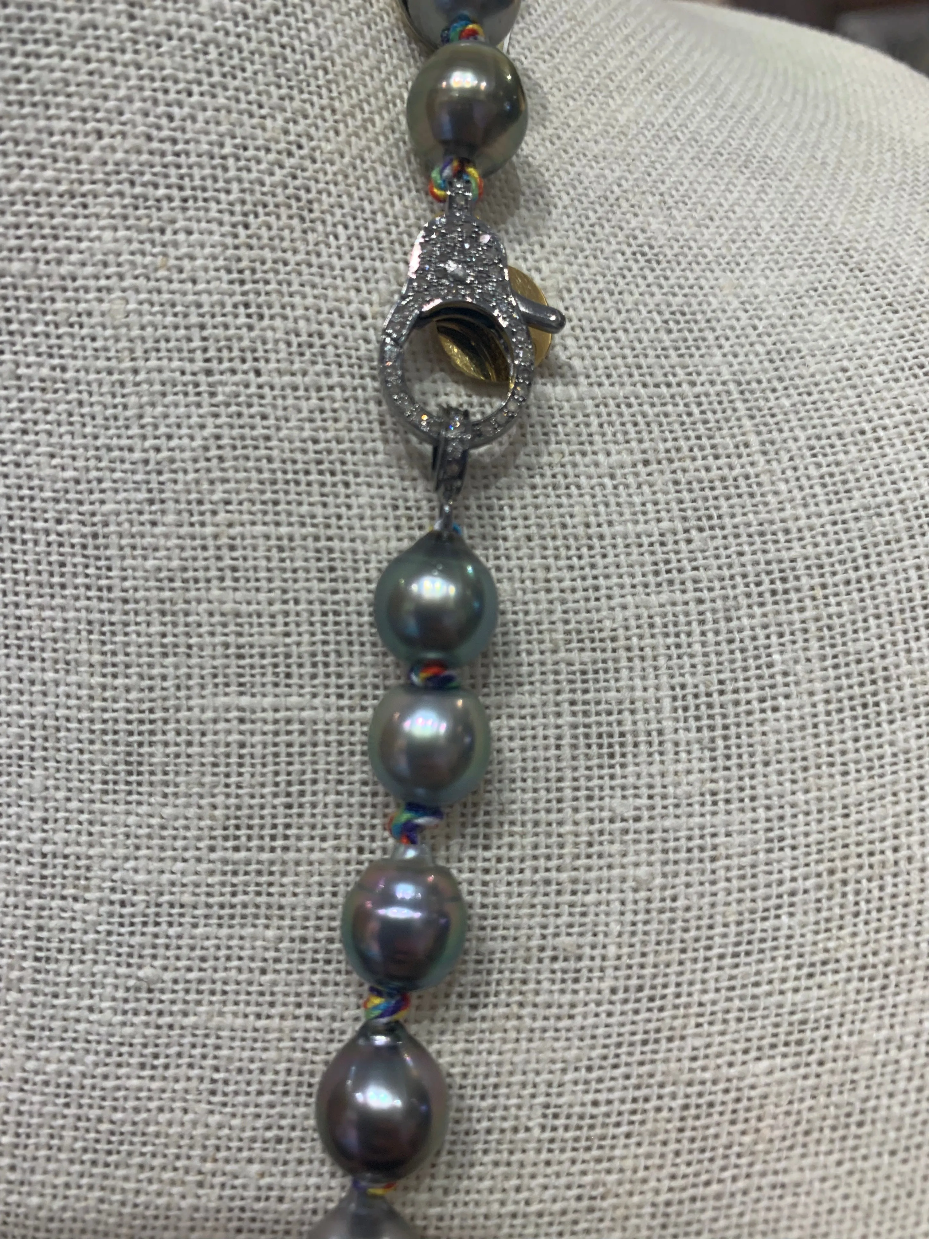 Tahitian Pearl Necklace on Colorful Thread w/ Diamond Clasp | 31.5”
