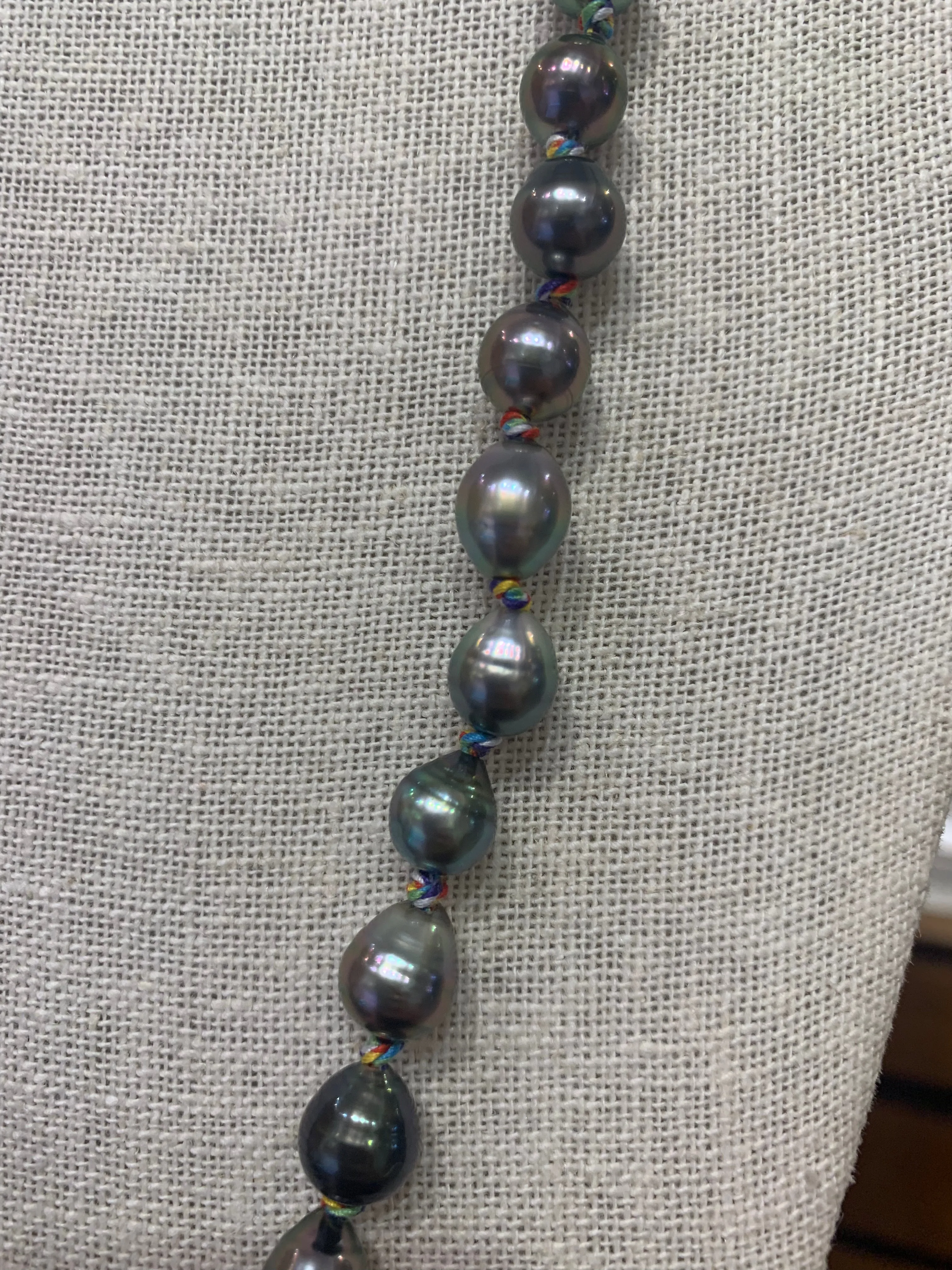 Tahitian Pearl Necklace on Colorful Thread w/ Diamond Clasp | 31.5”