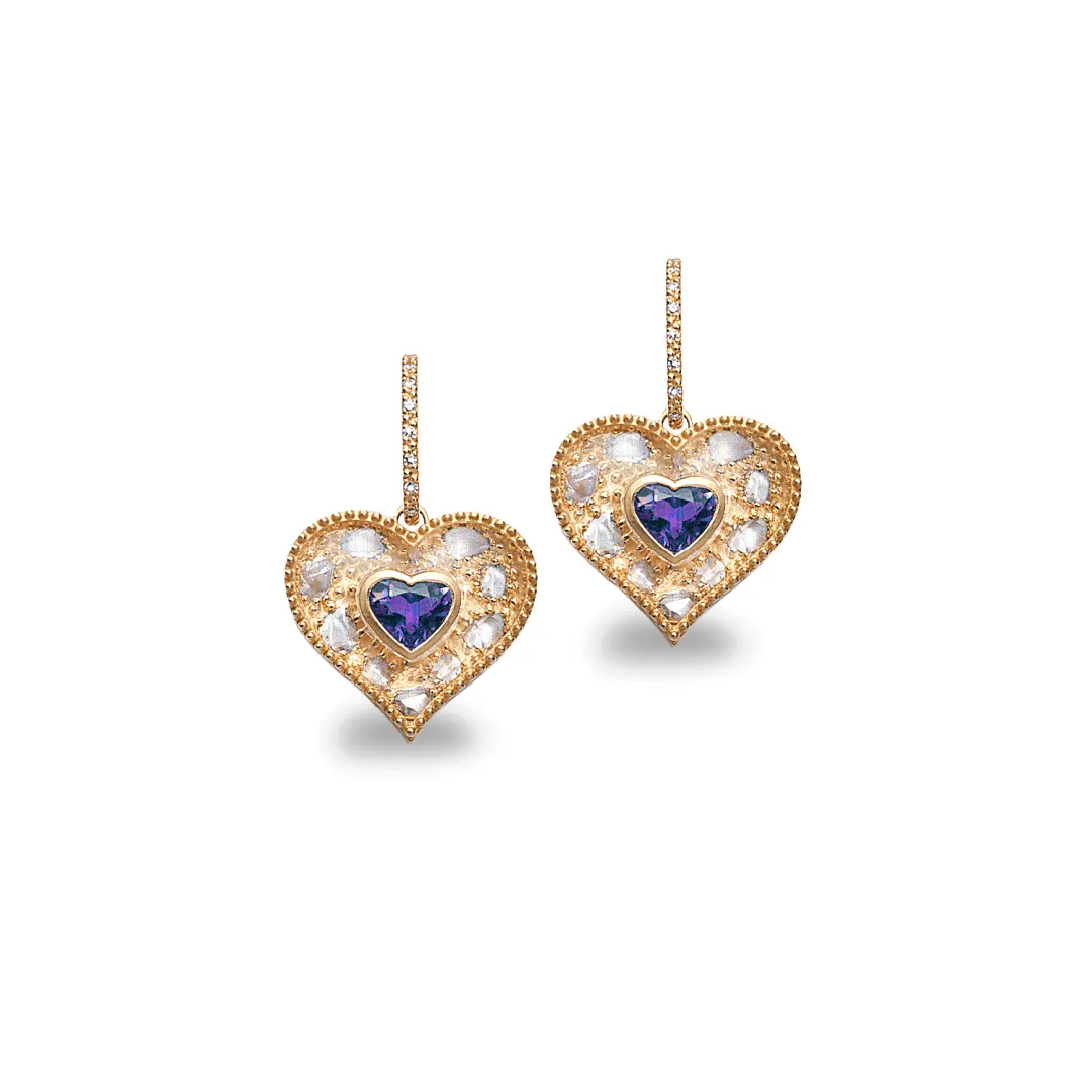 The Tanzanite Heart Hoop Drop Earrings