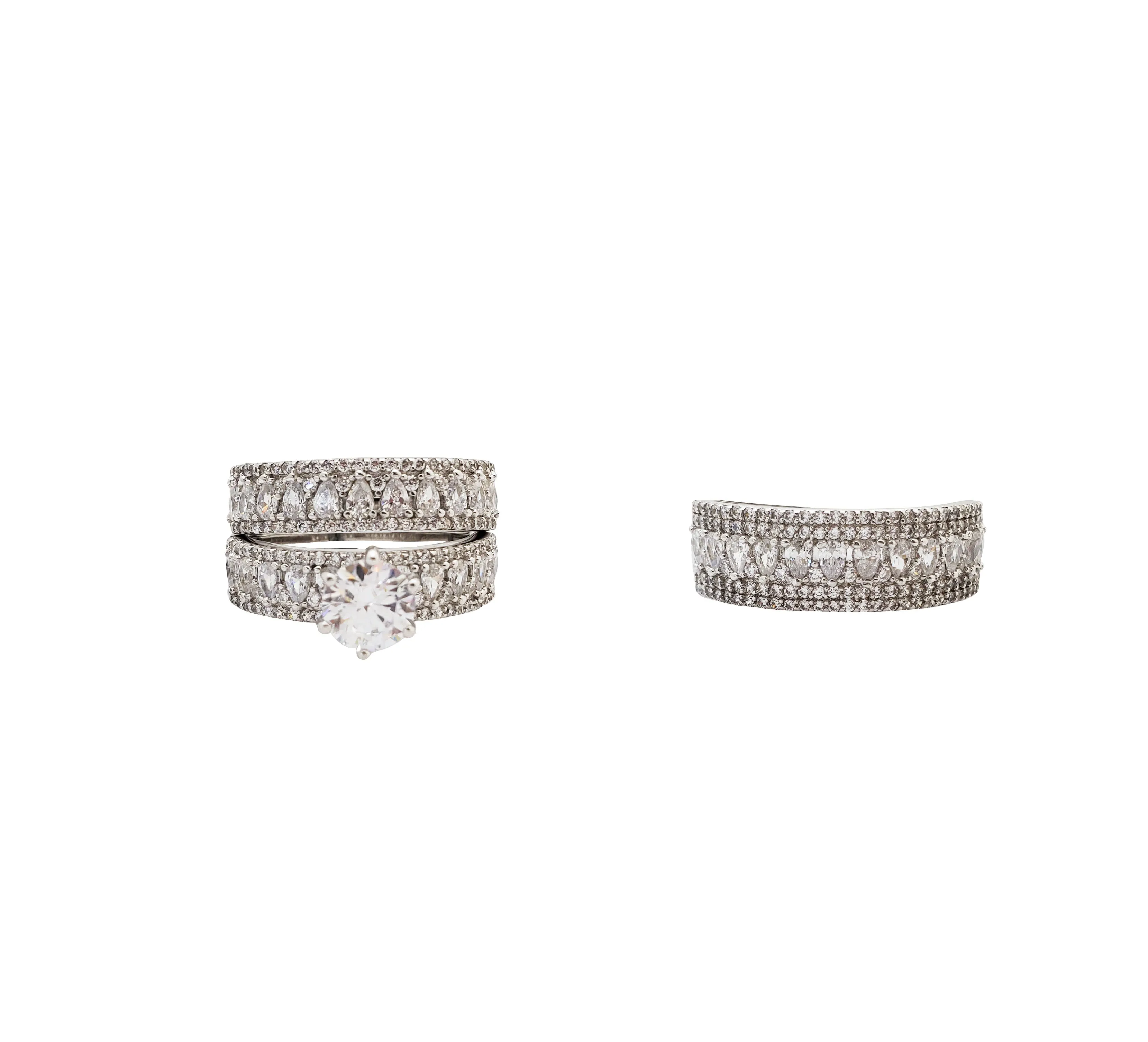 Three Piece Set Engagement Rings (Silver)