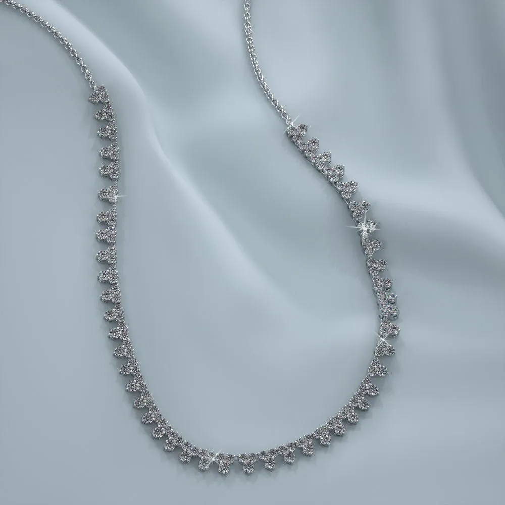 Three Stone Brilliant Tennis Diamond Necklace with 2.96 ct.(finished) 1.8mm, 2.1mm