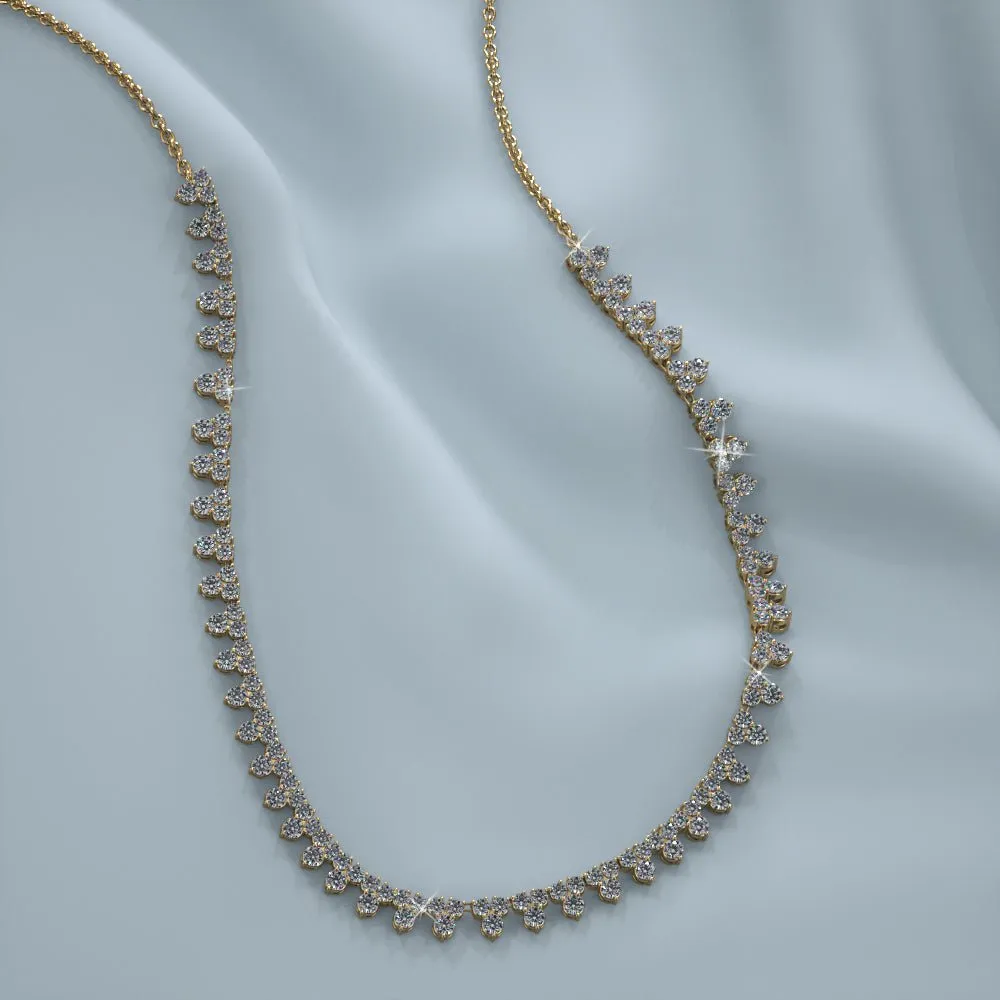Three Stone Brilliant Tennis Diamond Necklace with 2.96 ct.(finished) 1.8mm, 2.1mm