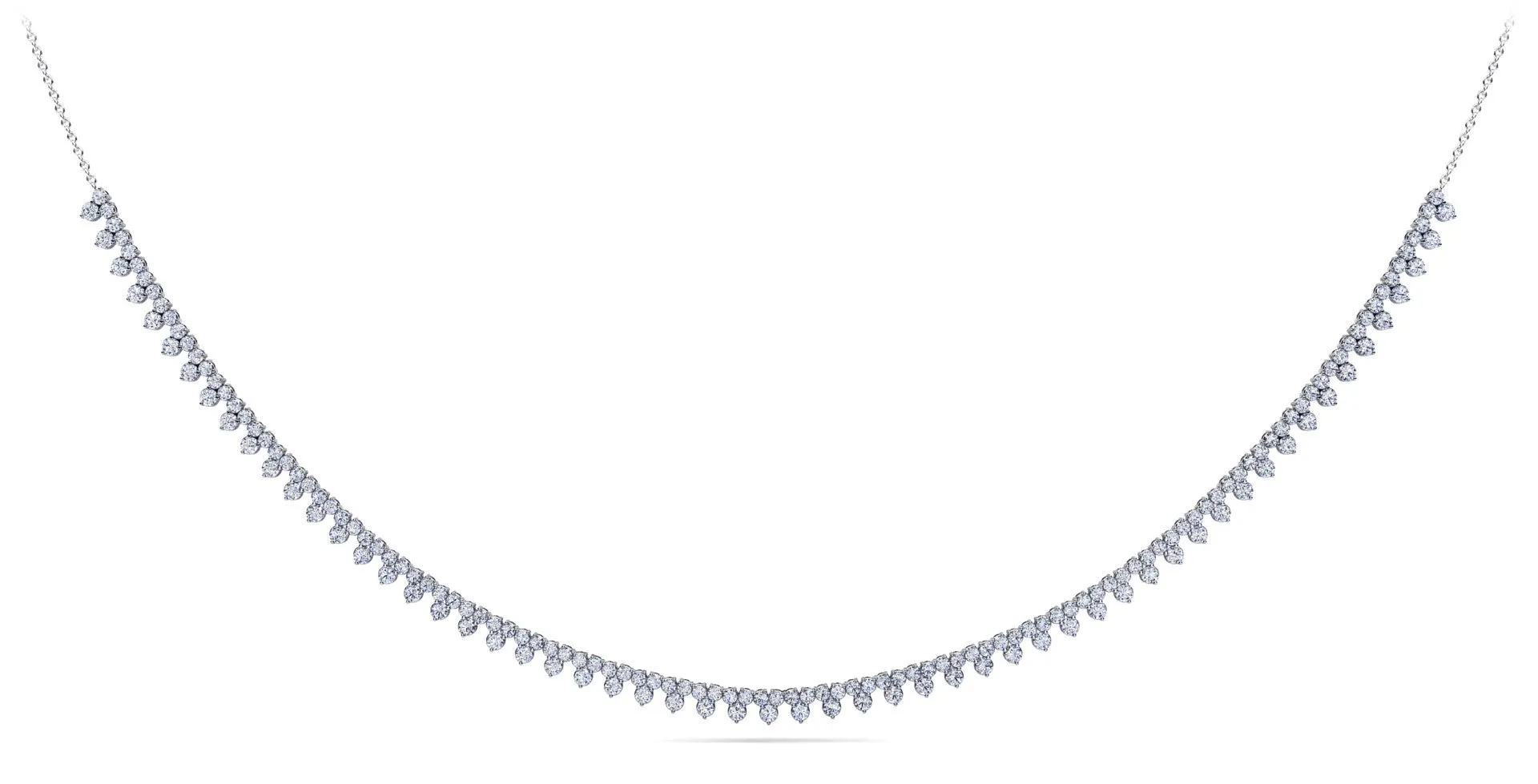 Three Stone Brilliant Tennis Diamond Necklace with 2.96 ct.(finished) 1.8mm, 2.1mm