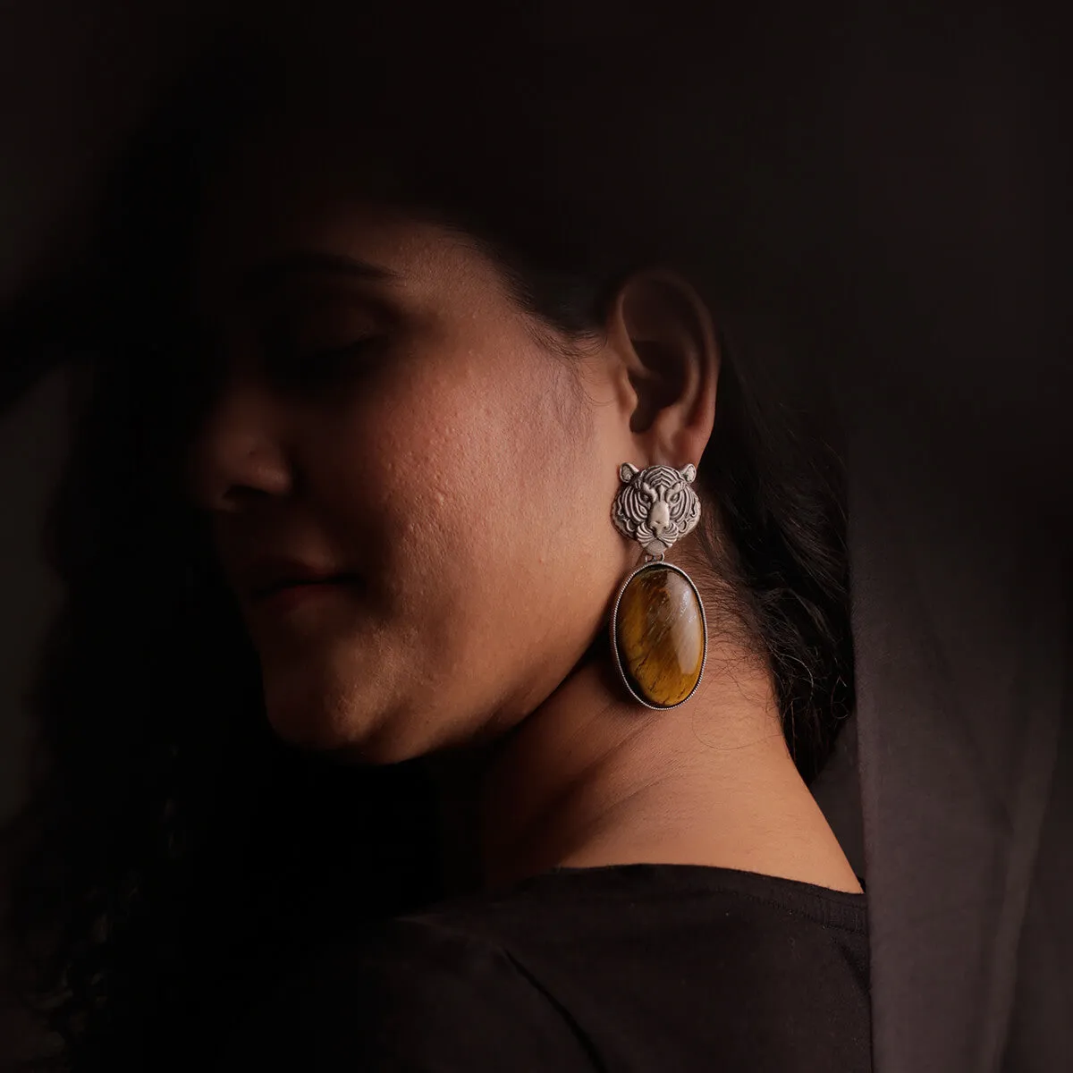 Tigers Eye Silver Earrings by MOHA