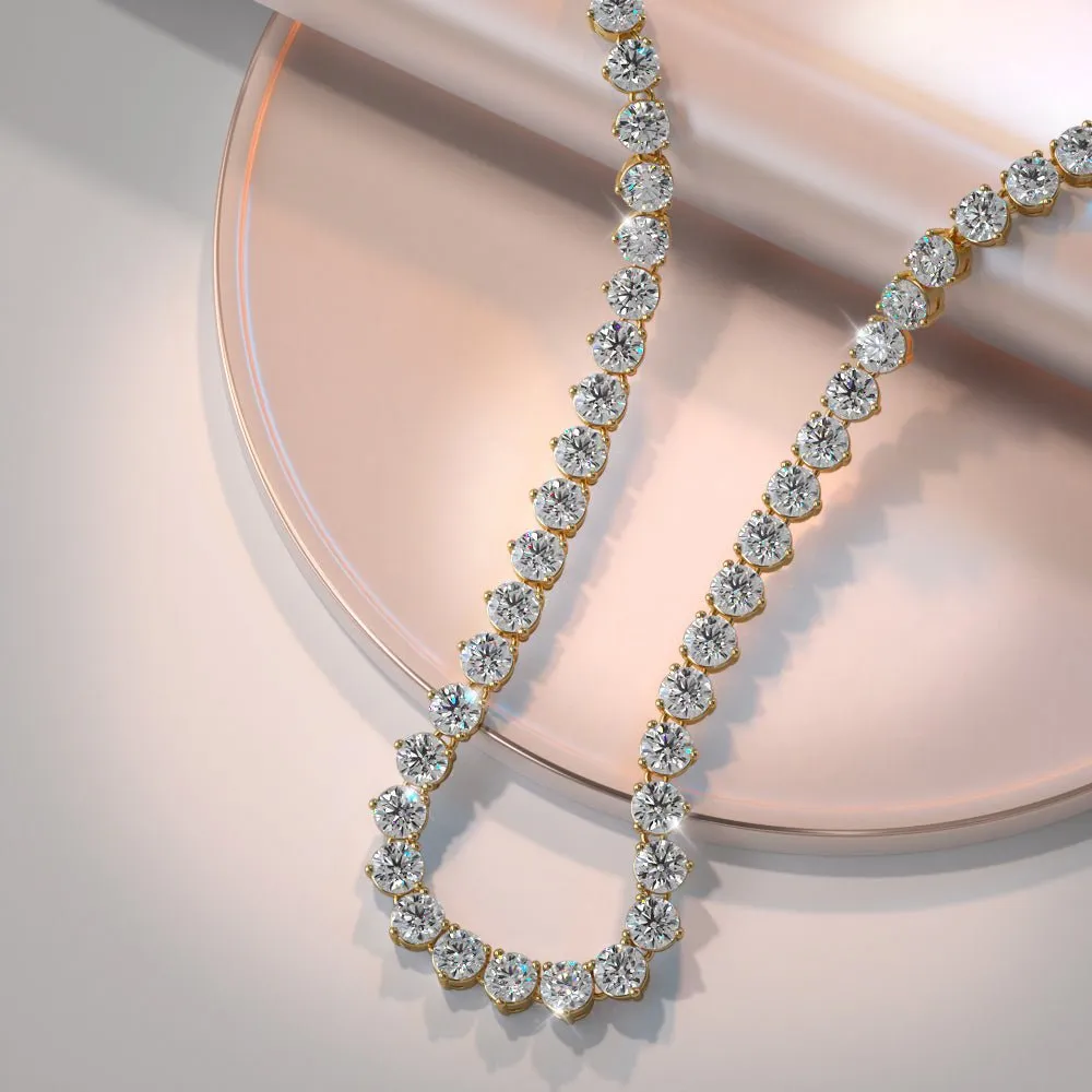 Timeless Three Prong Riviera Diamond Tennis Diamond Necklace with 22.02 ct.(finished) 3.9mm
