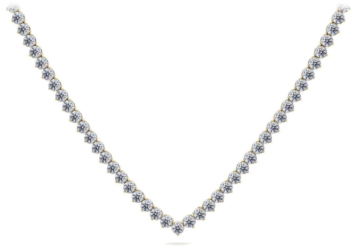 Timeless Three Prong Riviera V Neck Diamond Necklace with 19.57 ct.(finished) 3.7mm