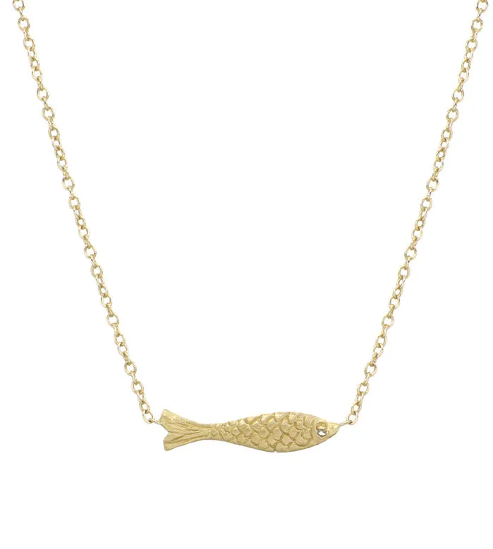 Tiny Fish Necklace with Diamond