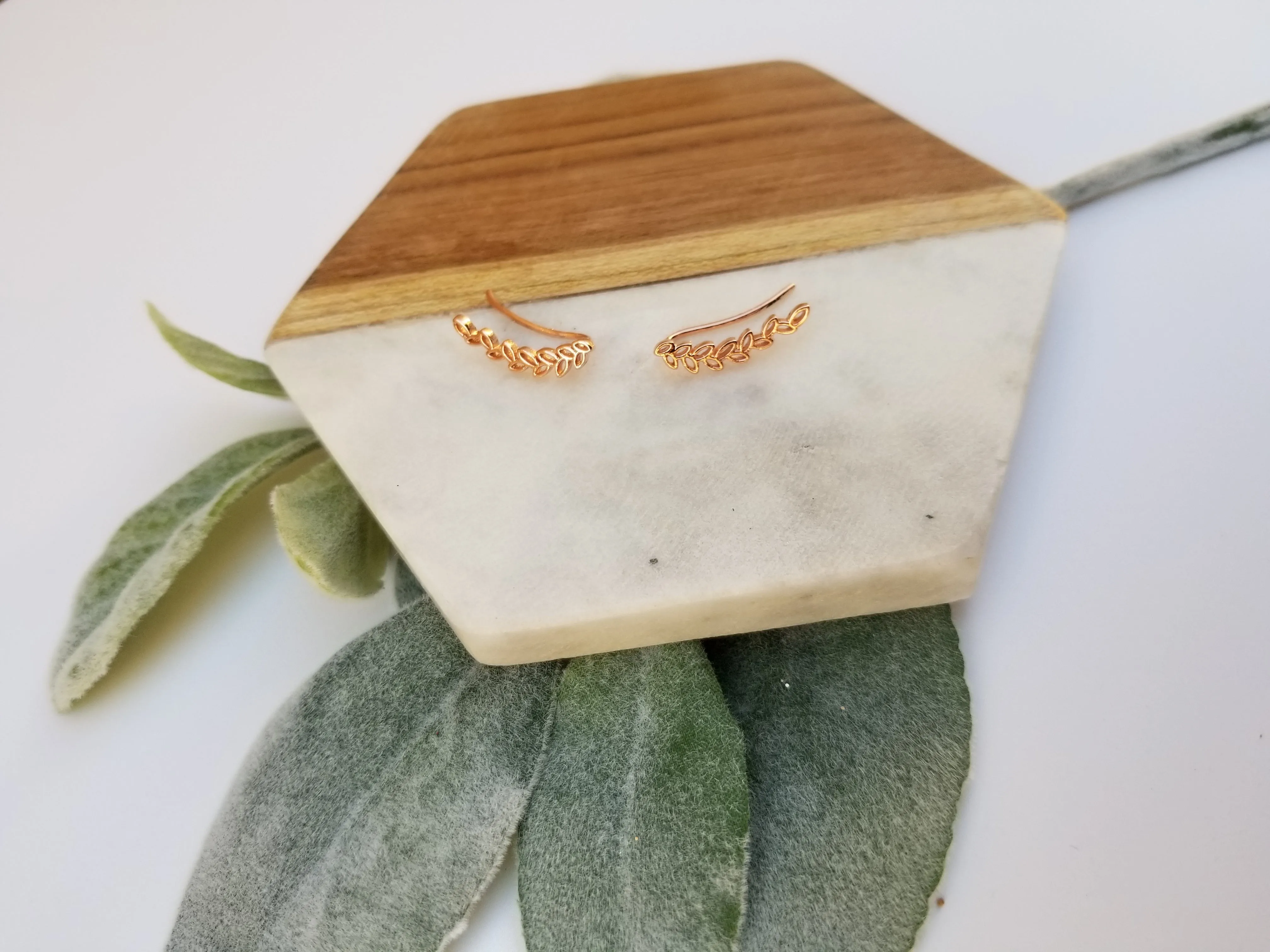 Tiny Leaf Crawler Earrings