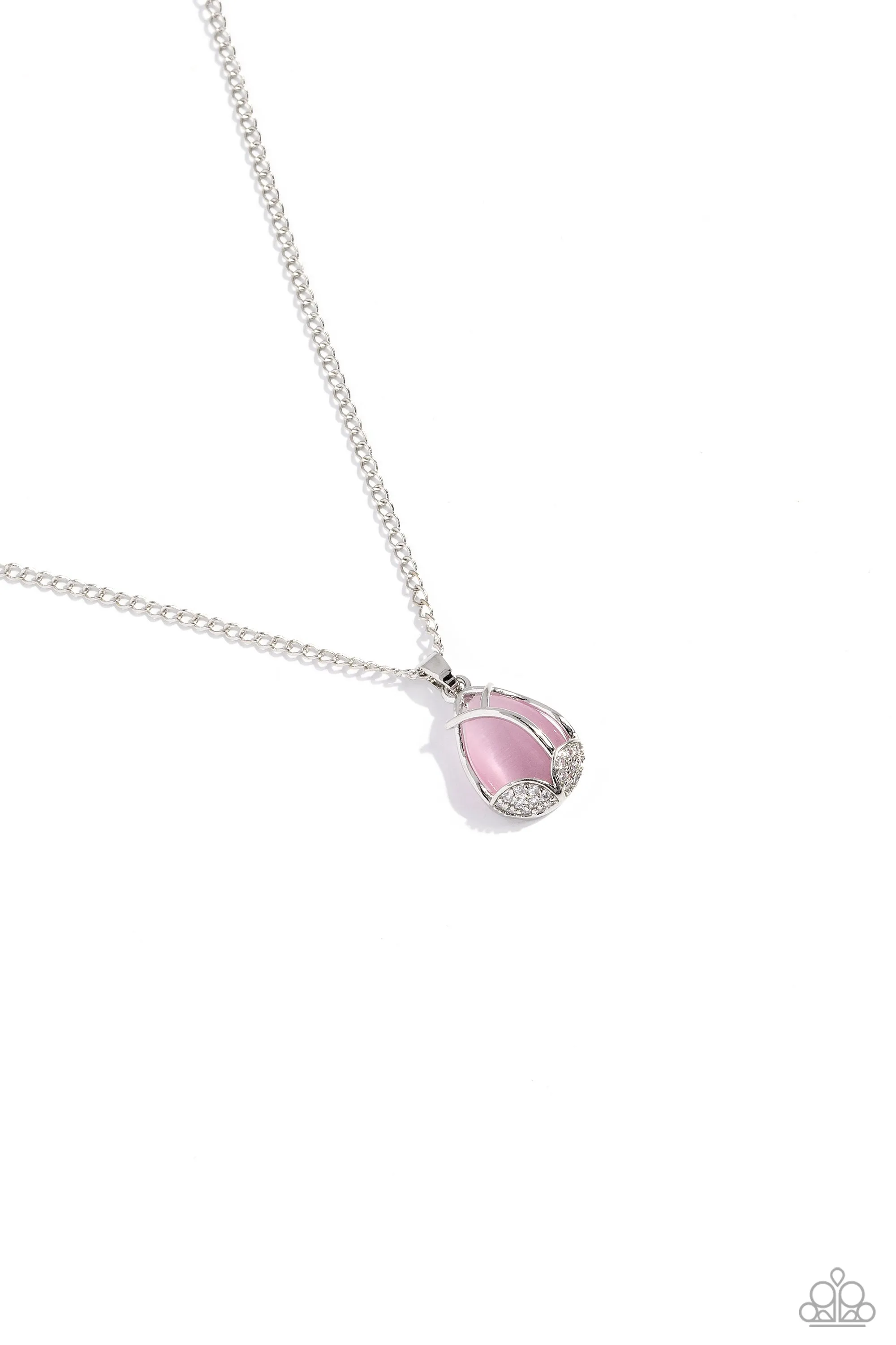 Top-Notch Trinket - Pink - Teardrop Cat's Eye Stone White Rhinestone Paparazzi Short Necklace