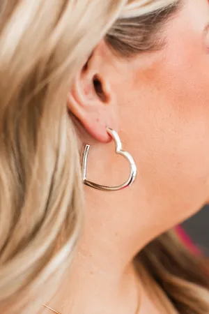 Totally Mesmerized Heart Hoop Earrings- Silver