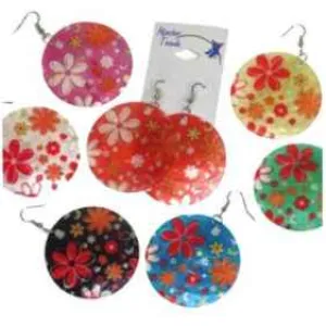 Translucent Shell Painted Flower Earrings - Wholesale ( sold by the pair)
