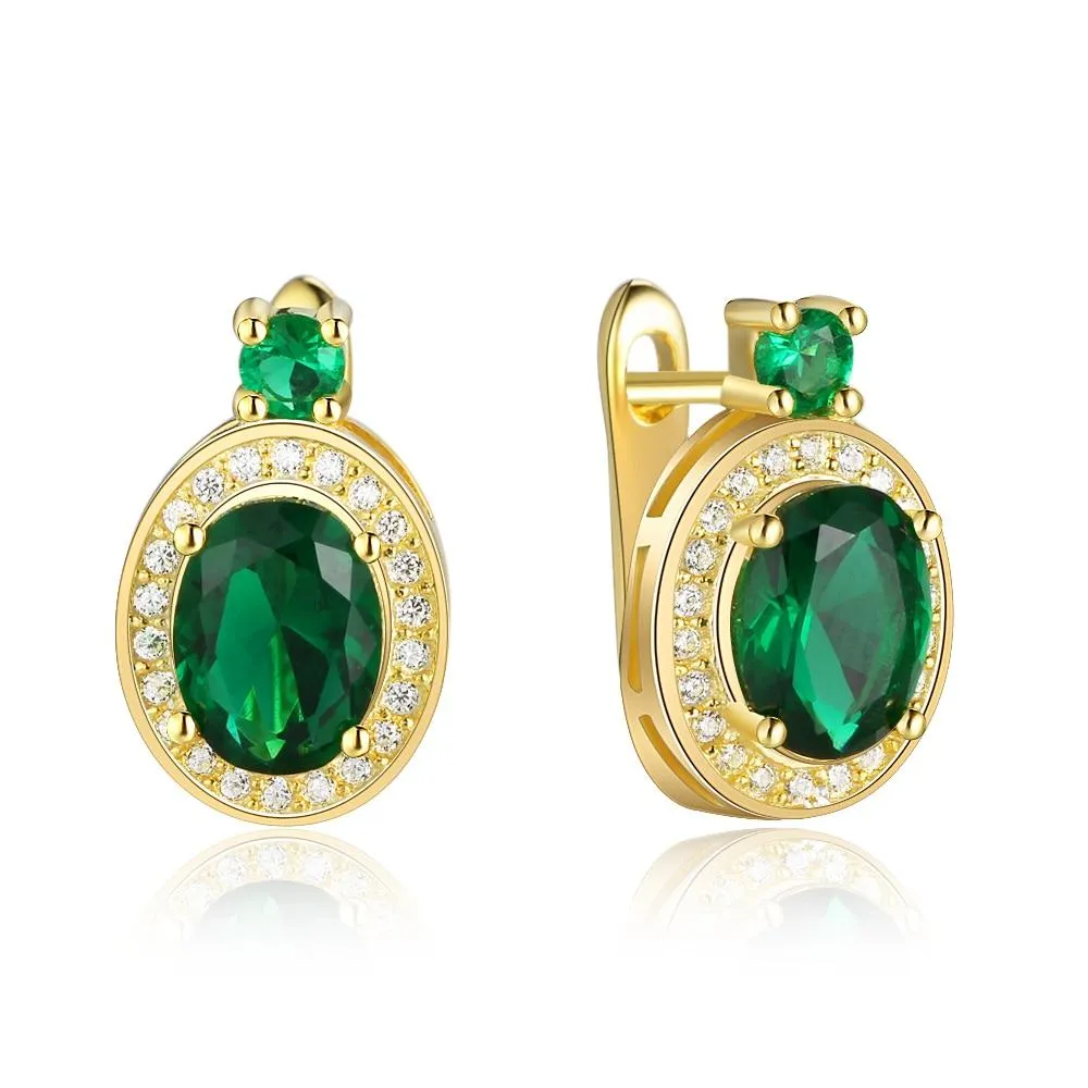 Trendy Hoop Earrings with Copper Gold & Green Cubic Zirconia, Party Fashion Jewelry for Women