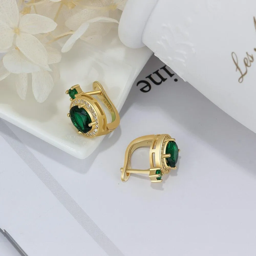 Trendy Hoop Earrings with Copper Gold & Green Cubic Zirconia, Party Fashion Jewelry for Women
