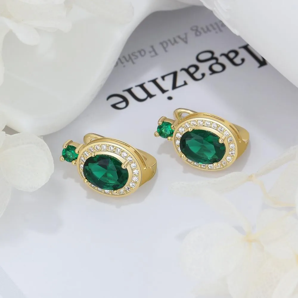 Trendy Hoop Earrings with Copper Gold & Green Cubic Zirconia, Party Fashion Jewelry for Women