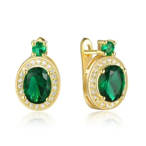 Trendy Hoop Earrings with Copper Gold & Green Cubic Zirconia, Party Fashion Jewelry for Women