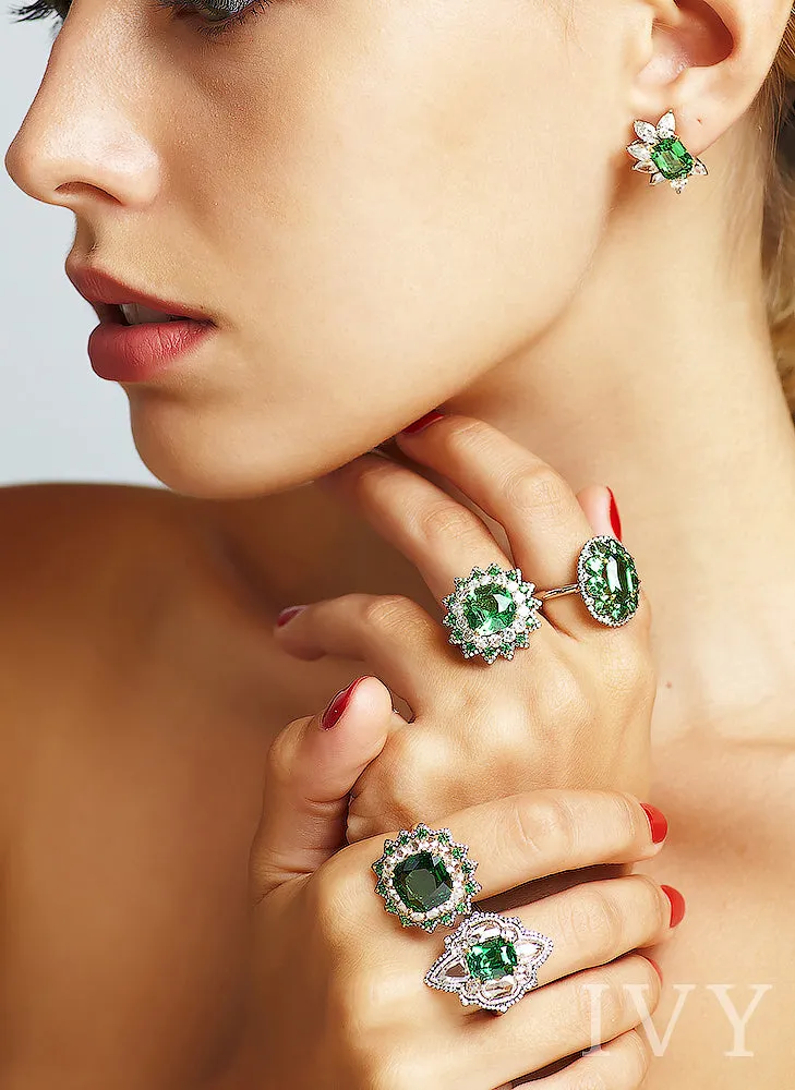 Tsavorite and Diamond Half Moon Earrings