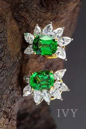 Tsavorite and Diamond Half Moon Earrings