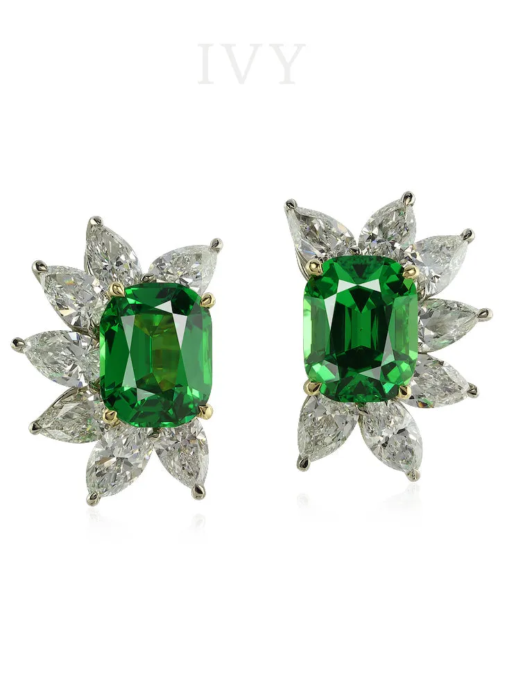 Tsavorite and Diamond Half Moon Earrings