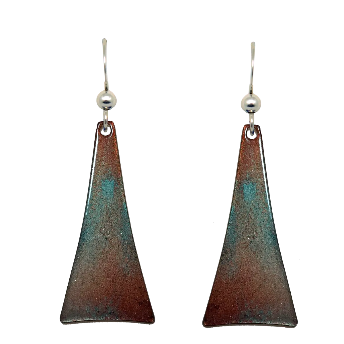 Turquoise Patina Metallic 2" Triangular Taper Earrings