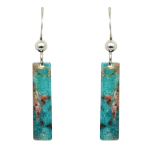 Turquoise Stone 2" Metallic Slender Rectangle Earrings