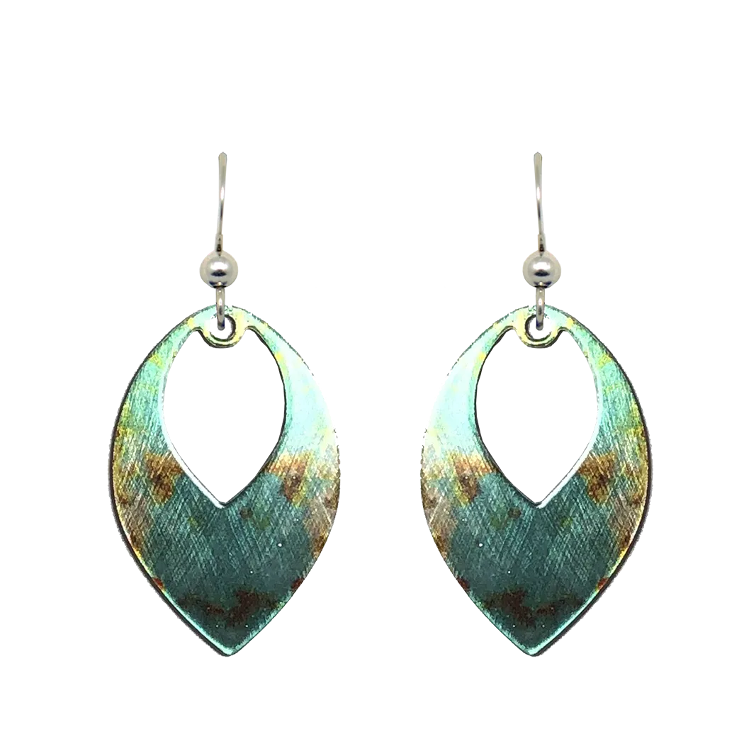 Turquoise Stone Metallic 1.5 inch Open Leaf Earrings