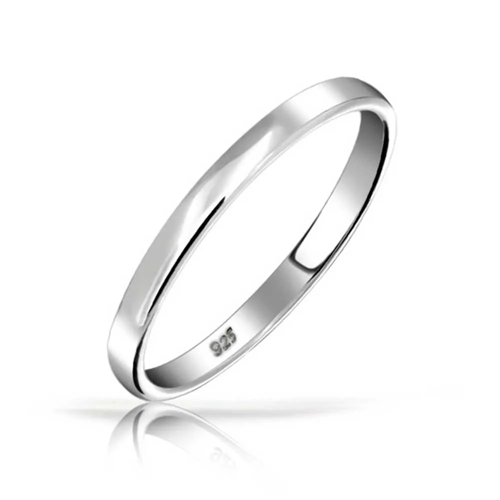 Unisex Classic Minimalist Dome Sterling Silver Ring for Couples Wedding Band