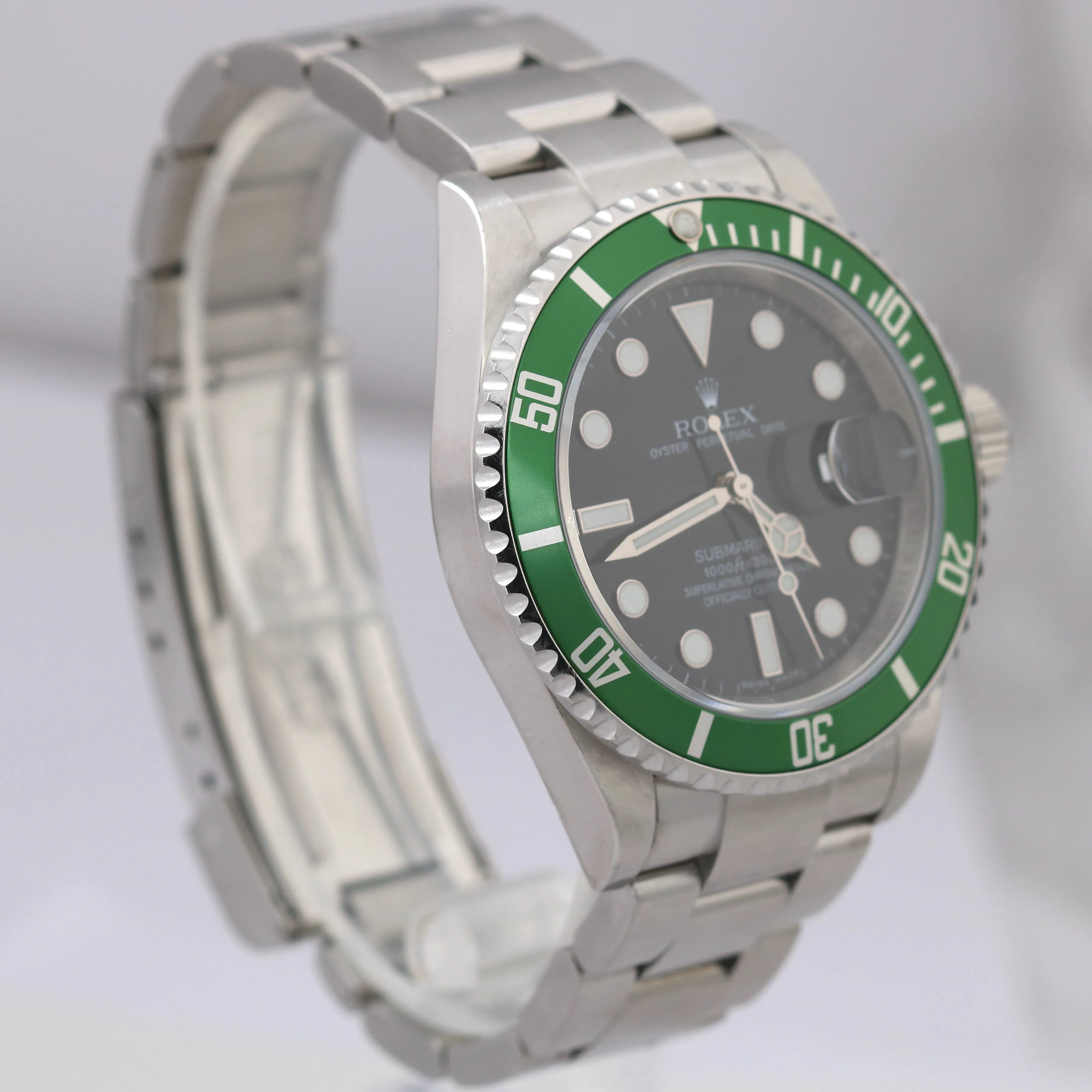 UNPOLISHED Rolex Submariner Date KERMIT Green Black REHAUT 40mm Steel 16610 LV