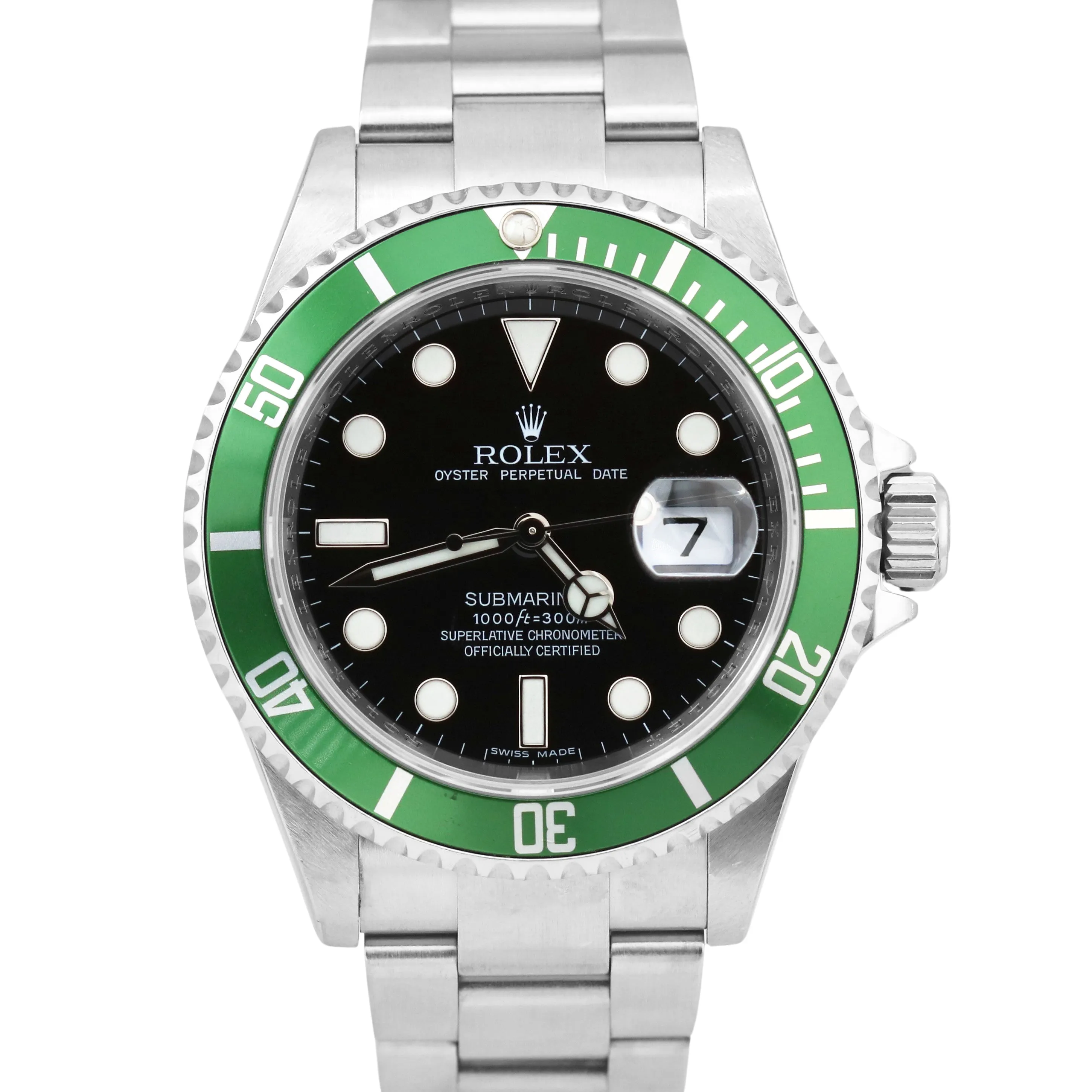 UNPOLISHED Rolex Submariner Date KERMIT Green Black REHAUT 40mm Steel 16610 LV