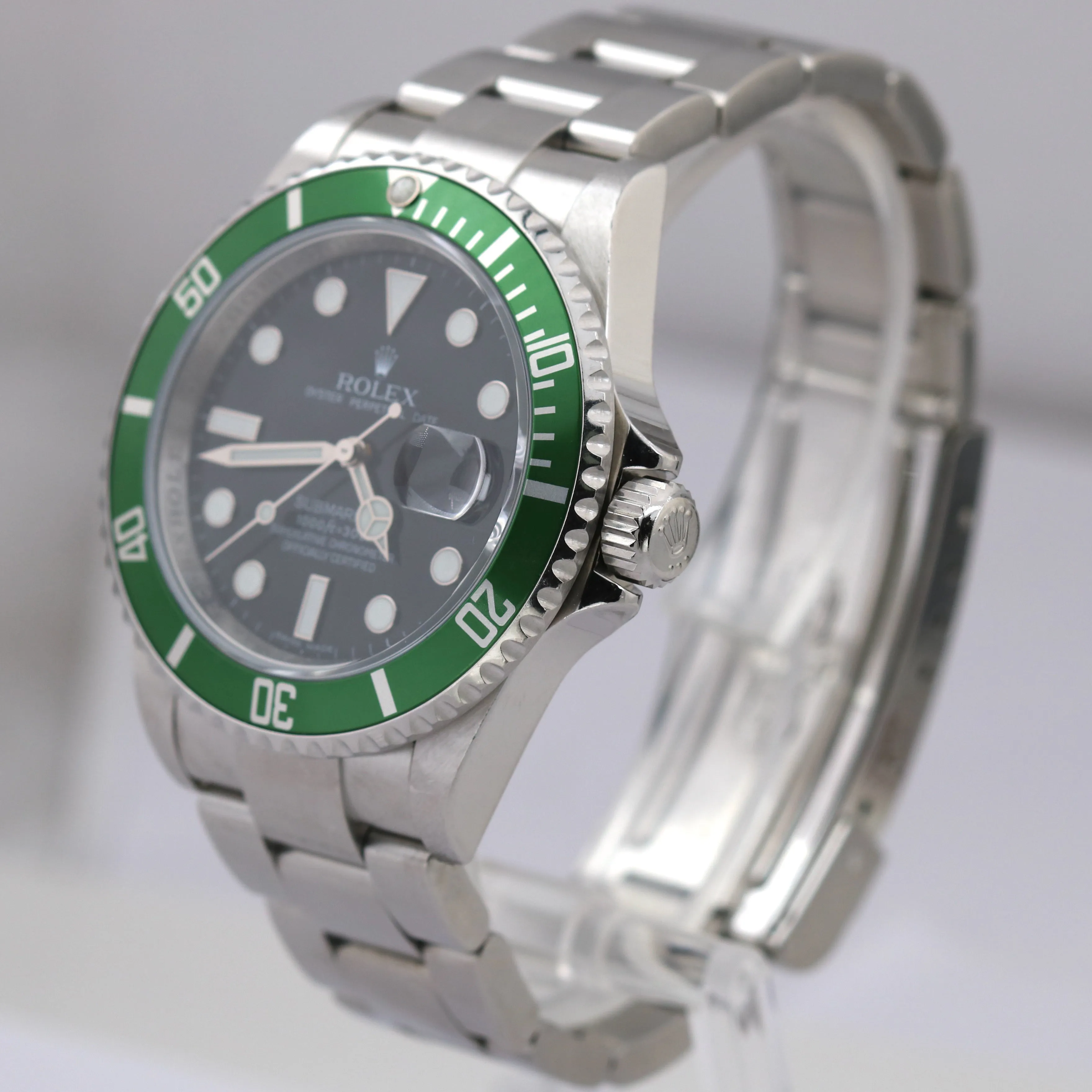 UNPOLISHED Rolex Submariner Date KERMIT Green Black REHAUT 40mm Steel 16610 LV