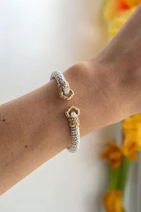 Vahan Sterling Silver & 14K Yellow Gold Diamond Gold Bangle Bracelet