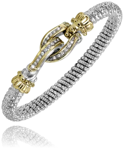 Vahan Sterling Silver & Gold Diamond Buckle Bangle