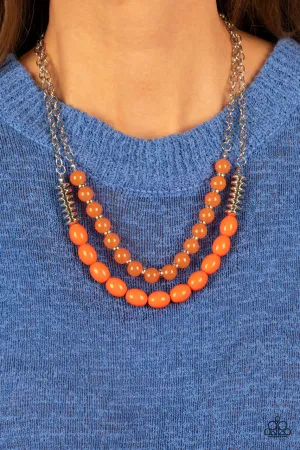 Venetian Voyage - Orange - Acrylic Bead Tiered Paparazzi Short Necklace