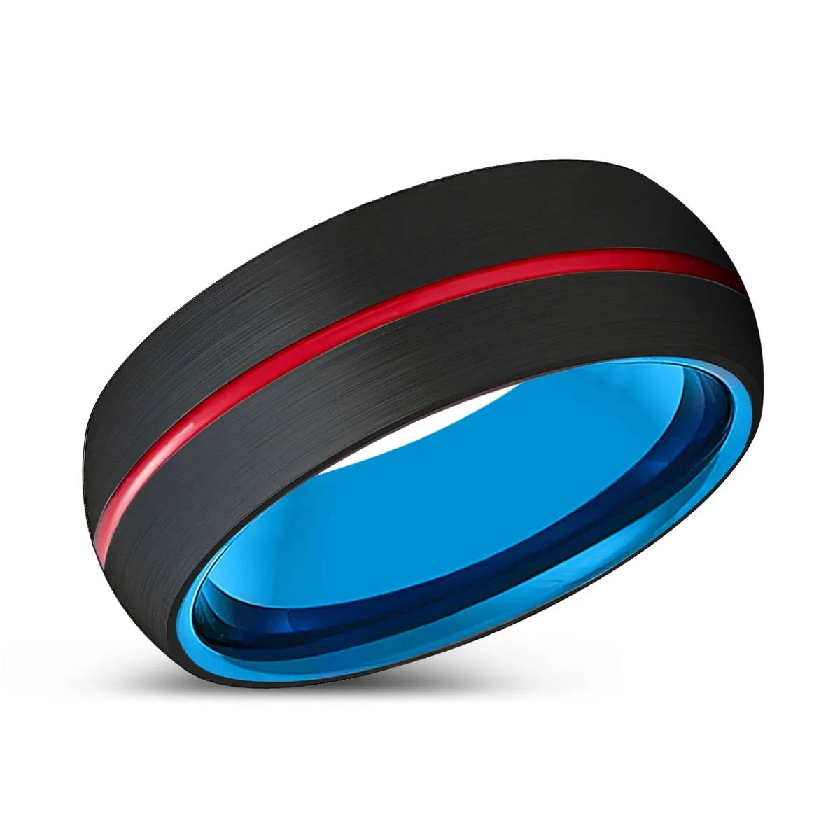 VICTOR | Blue Tungsten Ring, Black Tungsten Ring, Red Groove, Domed