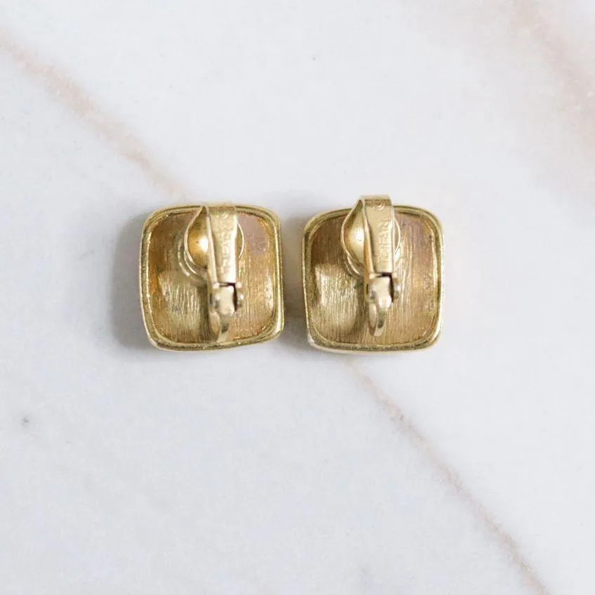 Vintage Crown Trifari Gold Square Earrings