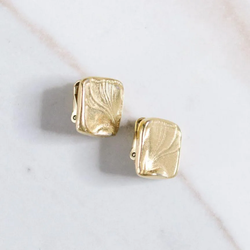Vintage Crown Trifari Gold Square Earrings
