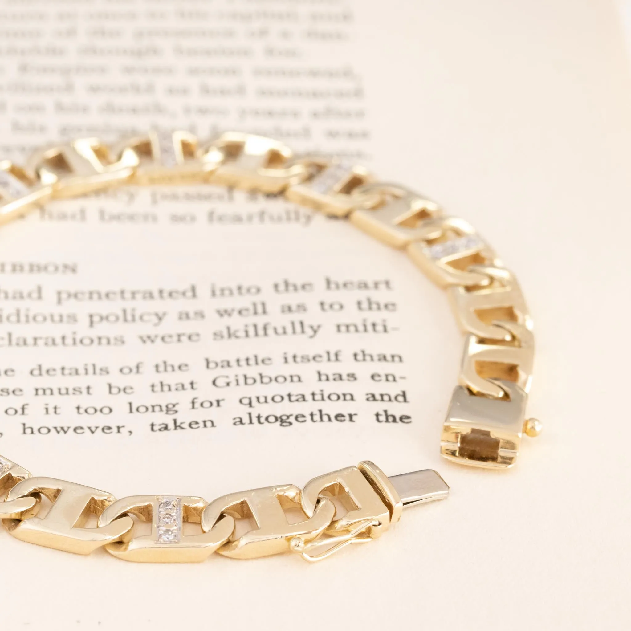 Vintage Flat Mariner Link Diamond Bracelet
