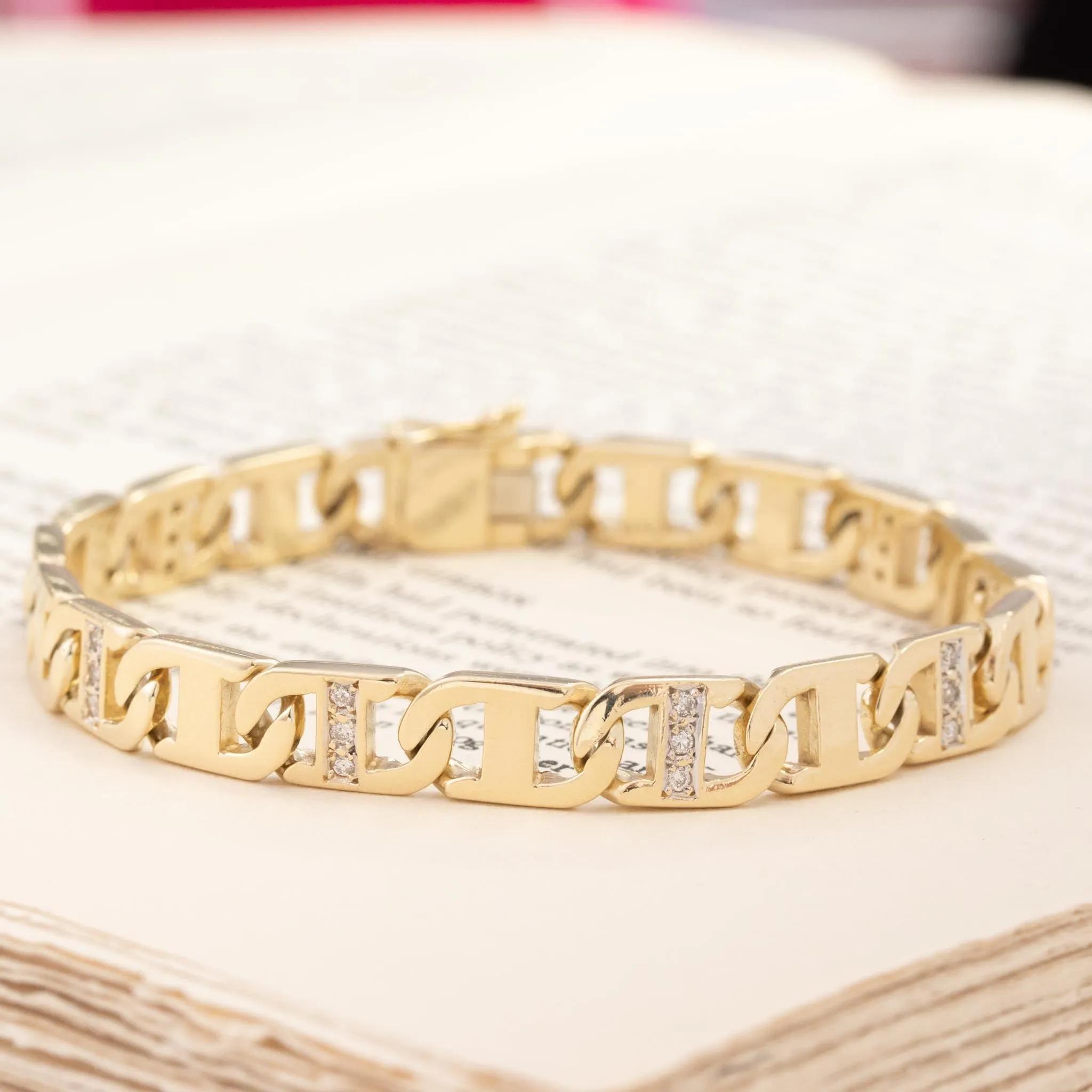 Vintage Flat Mariner Link Diamond Bracelet