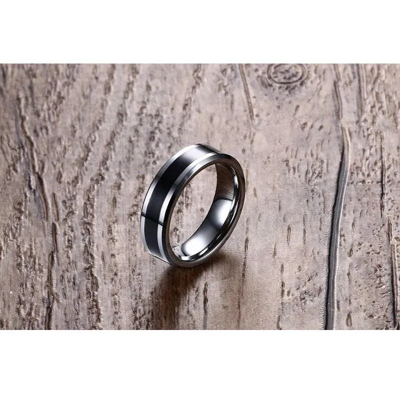 Vnox Men's Tungsten Wedding Bands Ring Thin Black Line Engagement Ring USA  Male Jewelry 6MM Wide